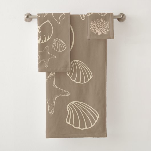 Beige Nautical Seashells Bath Towel Set Bad Handdoek (Insitu)