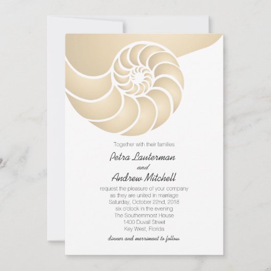 Beige Nautilus Shell Beach Wedding Kaart (Voorkant)