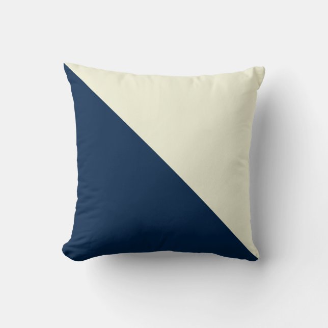 Beige & Navy Blue Diagonaal Sierkussen (Voorkant)