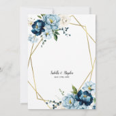 Beige Navy Blue Elegant Floral Gold Lijst Wedding Kaart (Achterkant)