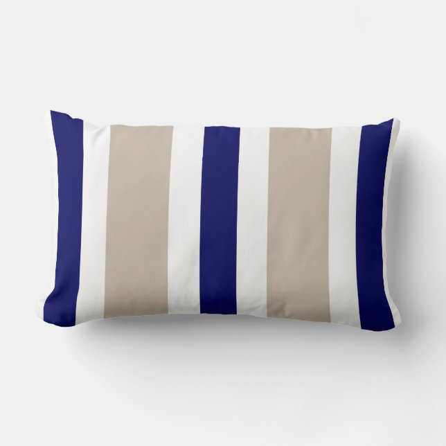 Beige Navy Blue en White Stripe Lumbar Pillow Gift Kussen (Voorkant)
