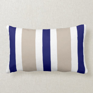 Beige Navy Blue en White Stripe Lumbar Pillow Gift Kussen