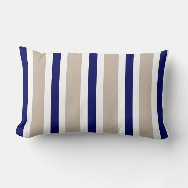 Beige Navy Blue en White Stripe Pillow Gift Kussen (Voorkant)