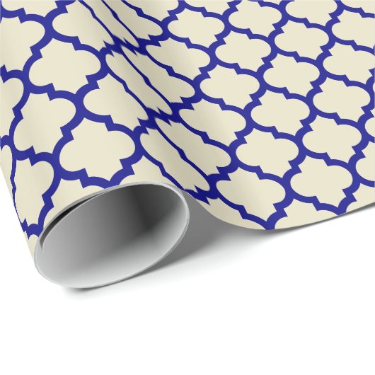 Beige Navy Blue Moroccan Quatrefoil Pattern #5 Cadeaupapier (Rol Hoek)