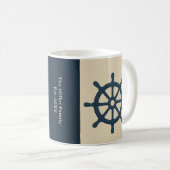 beige navy blue ship wheel Family Name est. Year Koffiemok (Voorkant rechts)