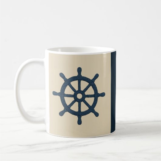 beige navy blue ship wheel Family Name est. Year  Koffiemok (Links)