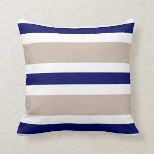 Beige Navy Blue & White Stripe Couch Pillow Gift Kussen
