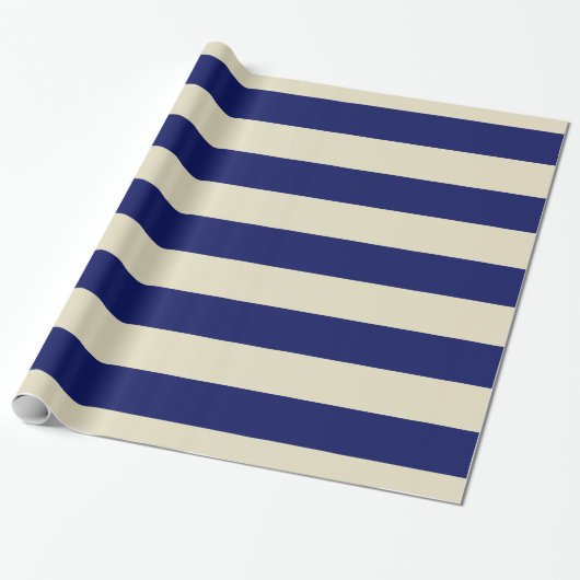 Beige, Navy Blue XL Stripes Pattern V. Cadeaupapier (Uitgerold)