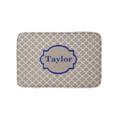 Beige Navy Quatrefoil Monogram Bathmat Badmat (Voorkant)