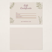Beige Neutraal Elegant Cadeaubon Visitekaartje (Voorkant /achterkant)