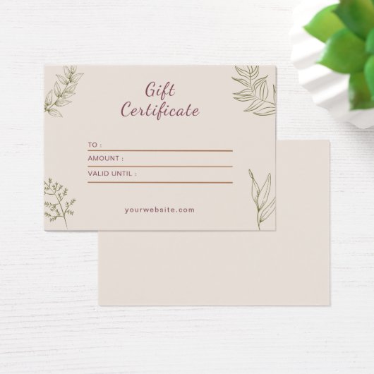 Beige Neutraal Elegant Cadeaubon Visitekaartje (Bureau)