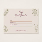 Beige Neutraal Elegant Cadeaubon Visitekaartje (Voorkant)