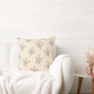 Beige Neutraal Kussen | Bladpatroon Worp Kussen