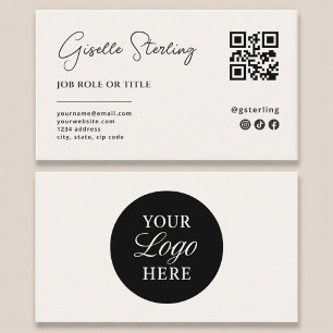 Beige Neutraal Logo QR Code Professioneel Bedrijf Visitekaartje