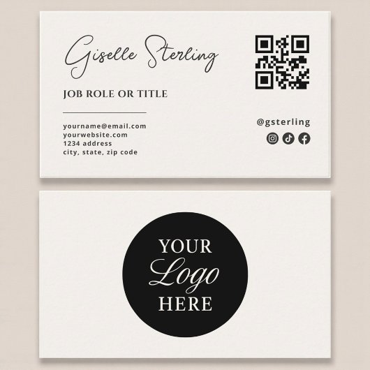 Beige Neutraal Logo QR Code Professioneel Bedrijf Visitekaartje