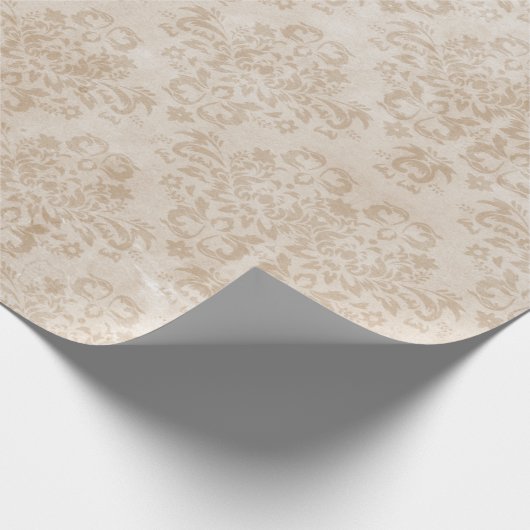  beige neutraal verweerd damast patroon cadeaupapier (Hoek)