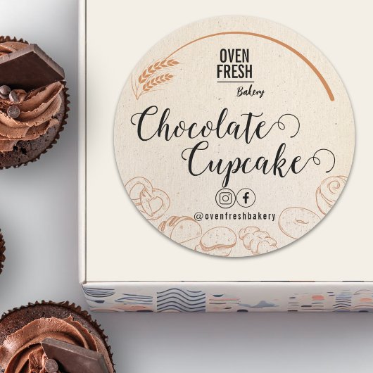 Beige Neutral Baked Goods Bakkerij Business Ronde Sticker
