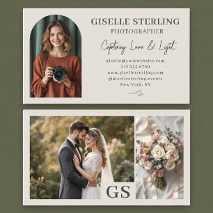 Beige Neutral Elegant Photo Script Professional Visitekaartje