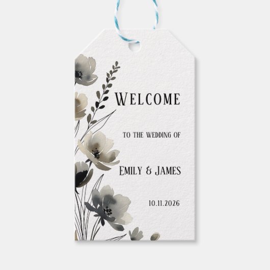 Beige Neutral Floral Wedding Cadeaulabel (Voorkant)