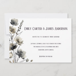 Beige Neutral Floral Wedding Kaart