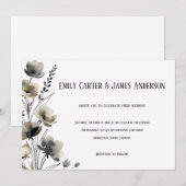 Beige Neutral Floral Wedding Kaart (Voorkant / Achterkant)