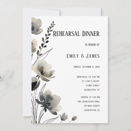 Beige Neutral Floral Wedding Kaart (Voorkant)