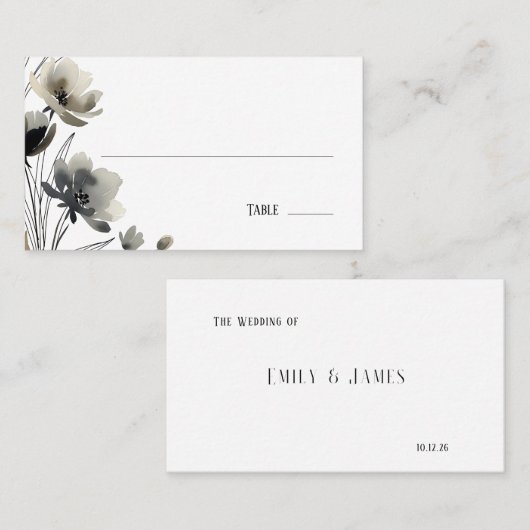 Beige Neutral Floral Wedding Plaatskaartje (Voorkant / Achterkant)