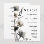 Beige Neutral Floral Wedding Programmakaart (Voorkant / Achterkant)