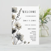 Beige Neutral Floral Wedding Programmakaart (Staand voorkant)
