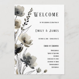 Beige Neutral Floral Wedding Programmakaart