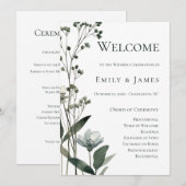 Beige Neutral Floral Wedding Programmakaart (Voorkant / Achterkant)