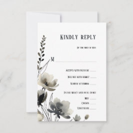 Beige Neutral Floral Wedding RSVP Kaartje