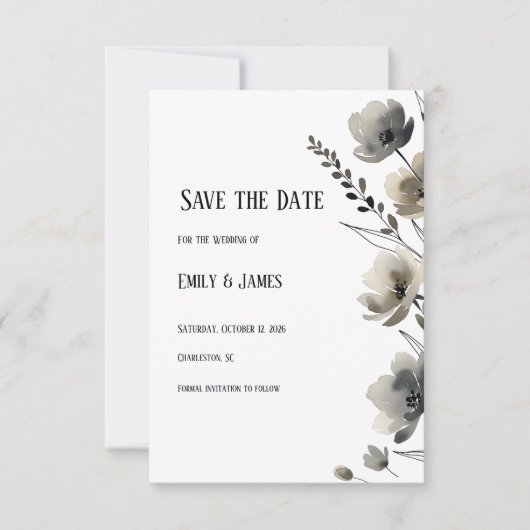 Beige Neutral Floral Wedding Save The Date (Voorkant)