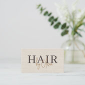 Beige Neutral Linen QR Code Hair Stylist Visitekaartje (Staand voorkant)