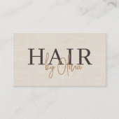 Beige Neutral Linen QR Code Hair Stylist Visitekaartje (Voorkant)