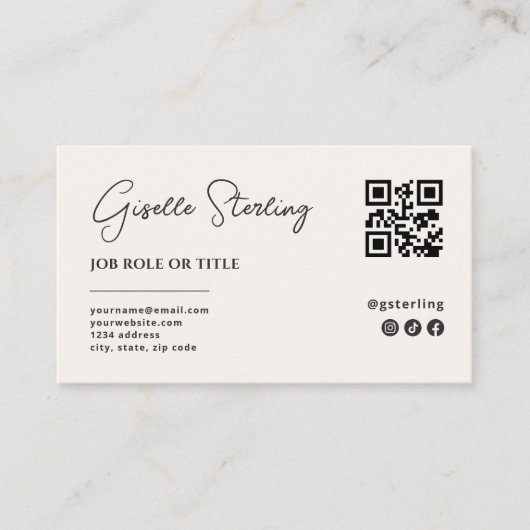 Beige Neutral Logo QR Code Professional Company Visitekaartje (Voorkant)