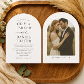 Beige Neutral Minimalist Photo Wedding  Kaart