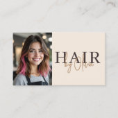 Beige Neutral Photo QR Code Hair Stylist  Visitekaartje (Voorkant)