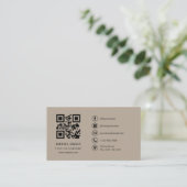 Beige Neutral Professional Company Logo QR-code Visitekaartje (Staand voorkant)