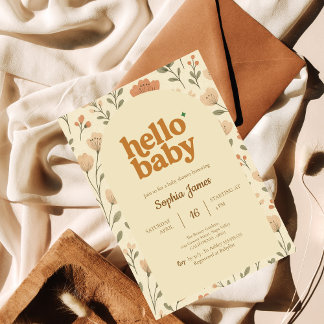 Beige Neutral Retro Typography-Baby shower Kaart