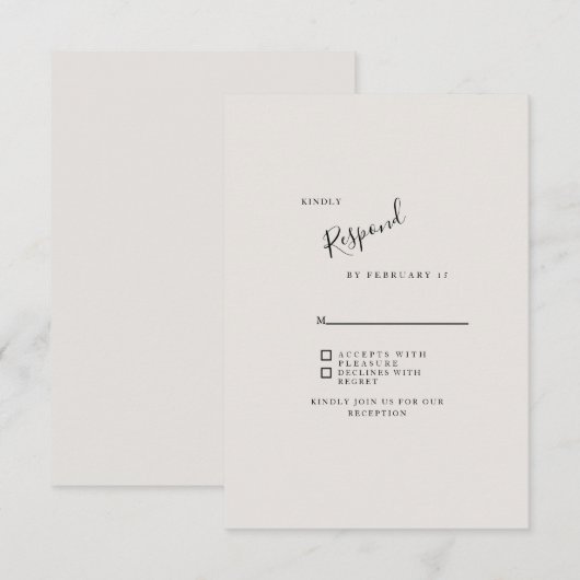 Beige Neutral Simple Modern Wedding RSVP (Voorkant / Achterkant)