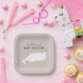 Beige Neutral White Whale Baby shower Papieren Bordje (Feest)