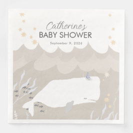 Beige Neutral White Whale Baby shower Servet