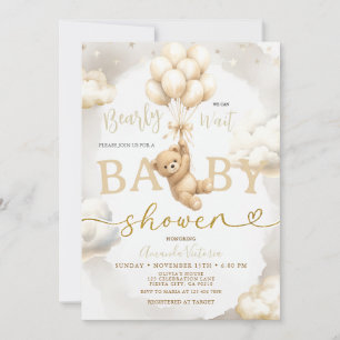 Beige Neutrale Beer boho Ballon Baby Shower Kaart