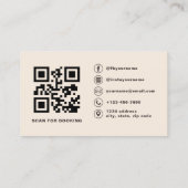 Beige Neutrale Foto QR Code Kapper Visitekaartje (Achterkant)