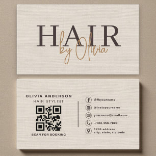 Beige Neutrale Linnen QR Code Kapper  Visitekaartje