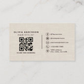 Beige Neutrale Linnen QR Code Kapper  Visitekaartje (Achterkant)