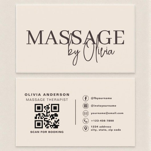Beige Neutrale Massage Therapeut QR Code Visitekaartje