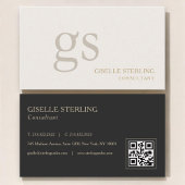 Beige Neutrale Monogram QR Code Professioneel Visitekaartje