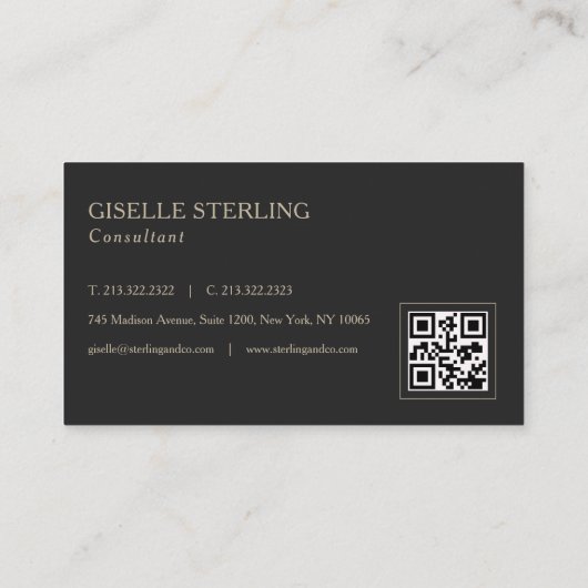 Beige Neutrale Monogram QR Code Professioneel Visitekaartje (Achterkant)